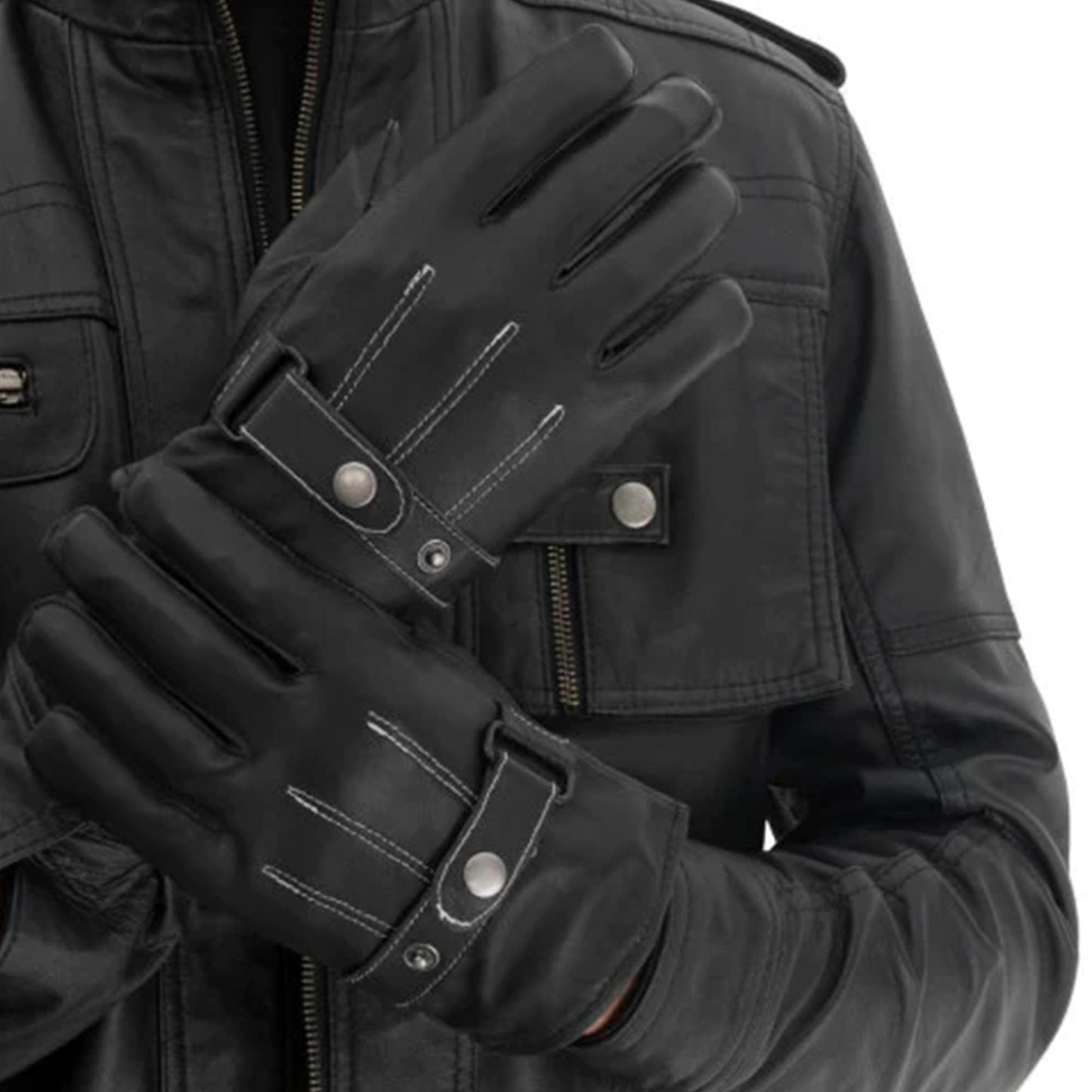 Black Leather Motorcycle Gloves