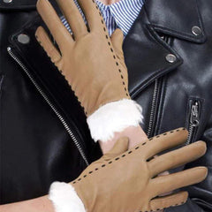 Womens Brown Fur Leather Gloves