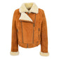 Womens Sheepskin Aviator Pilot Leather Jacket Nora Tan White