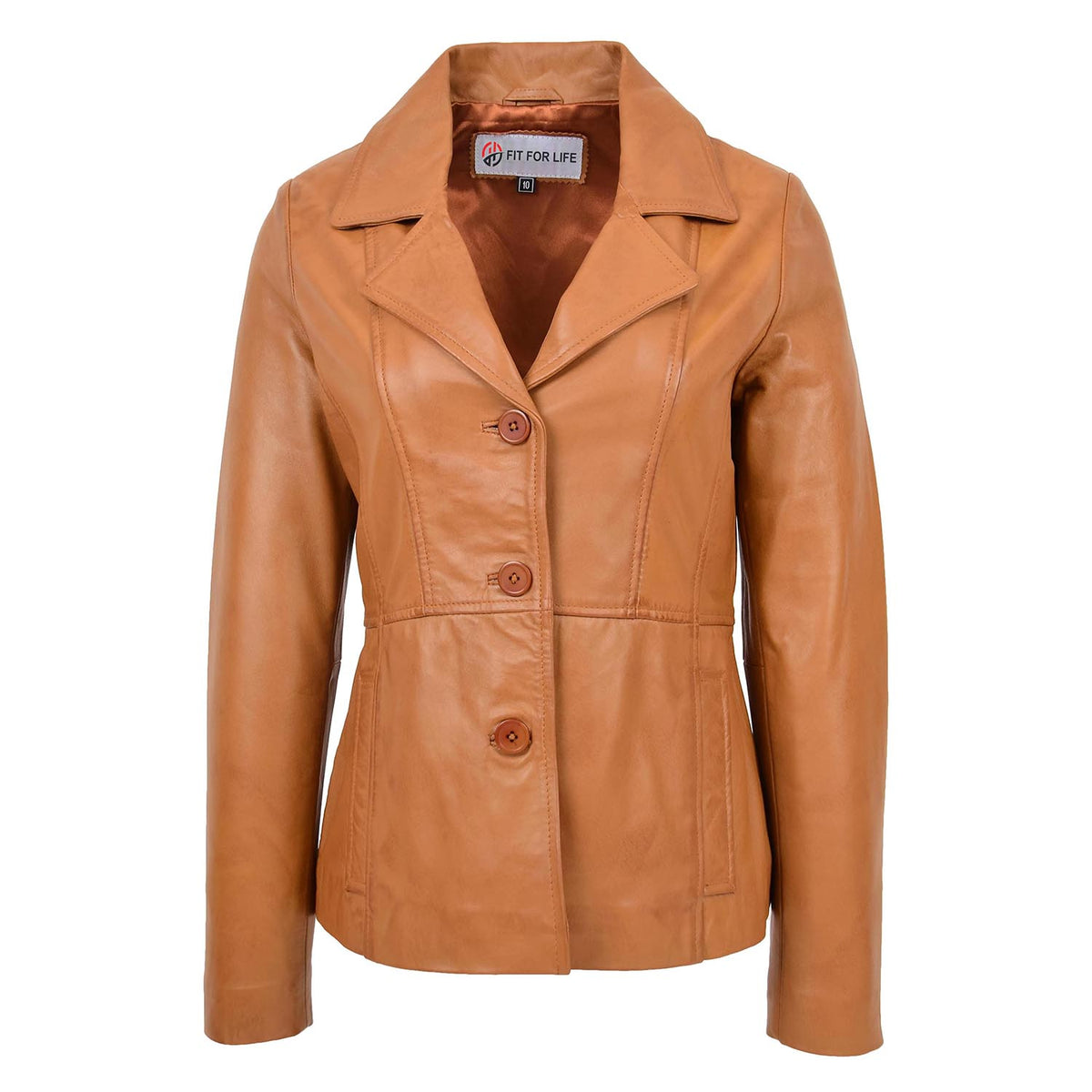 Womens Classic Three Button Leather Blazer Ruth Tan