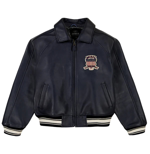 Men's Avirex Stadium Leather Jacket Las Vegas  Avirex jacket Short Body- Black