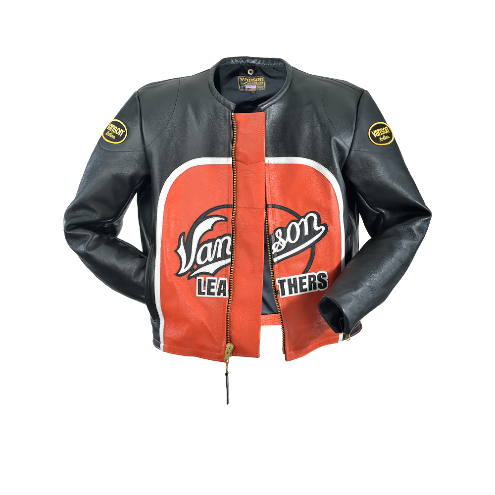 VANSON SPEEDWAY CLASSIC LEATHER JACKET AMERICAN BLACK + ORANGE