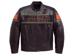 Harley Davidson Men's Biker Blocked B&S Black Leather Jacket Motorcycle Jackets