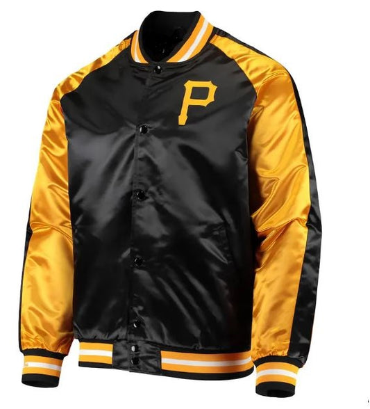 MLB Pittsburgh Pirates Jacket Satin Jacket Baseball Jacket Team Varsity Jackets Letterman Jacket Custom Varsity Jackets-Black Golden