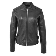 Womens Soft Leather Casual Zip Biker Jacket Ruby Black