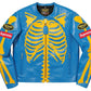 Supreme Vanson Leather Bones Jacket Handmade Skeleton Café Racer Blue Jacket (Blue-Yellow)