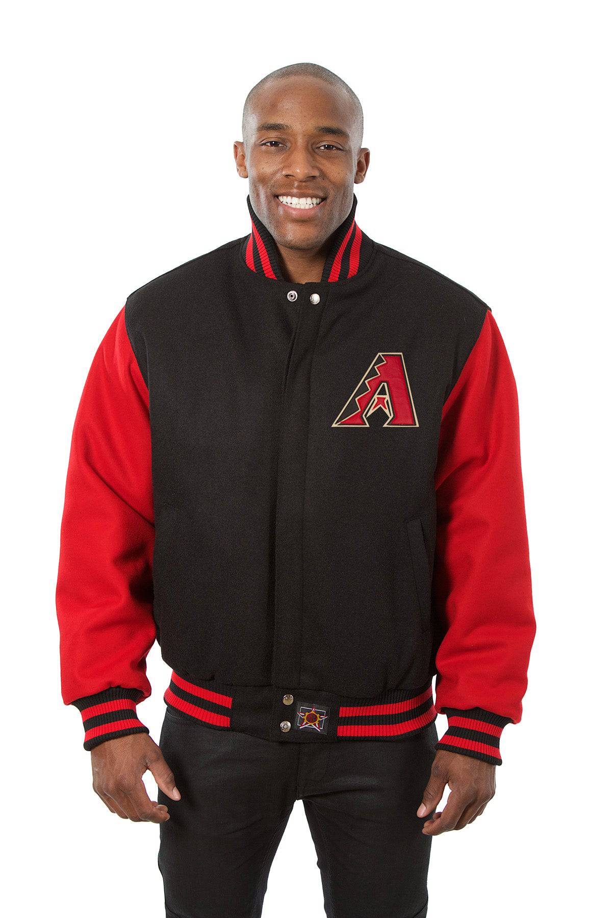 Arizona Diamondbacks Two-Tone Wool Jacket Handcrafted Leather Logos - Black/Red