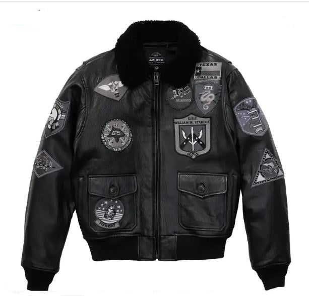Avirex Black G-1 Bomber men’s Leather Jacket-Black