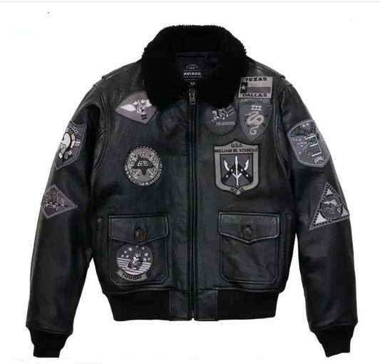 Avirex Black G-1 Bomber men’s Leather Jacket-Black