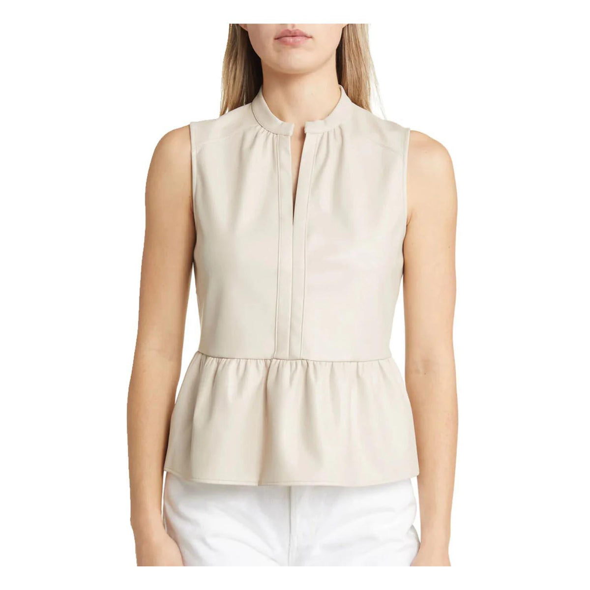 Off White Minimal Peplum Women’s Original Leather Tank Top