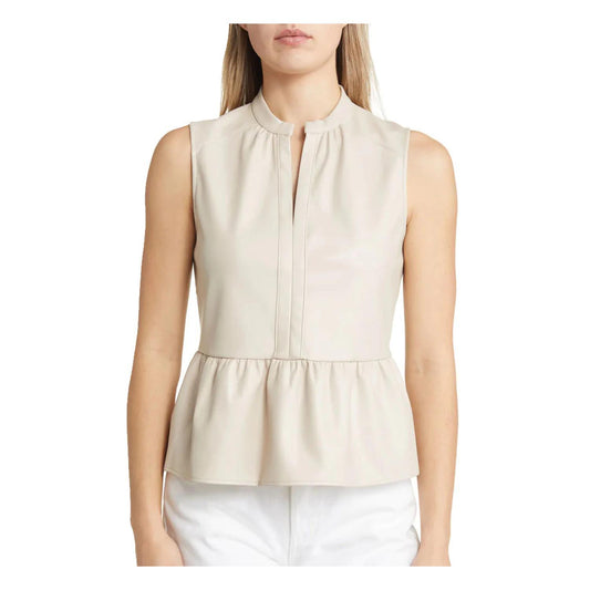 Off White Minimal Peplum Women’s Original Leather Tank Top
