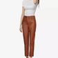 Straight Leg Brown Leather Pants for Women - Finest Real Leather Pants