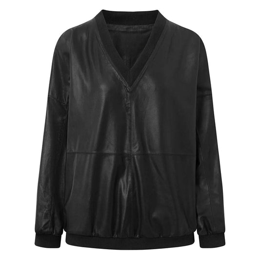 Sporty Kendra Long-Sleeved Women’s Genuine Leather  Top Nero Black