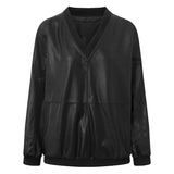 Sporty Kendra Long-Sleeved Women’s Genuine Leather  Top Nero Black
