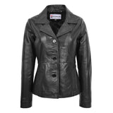 Womens Classic Three Button Leather Blazer Ruth Black