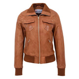 Womens Leather Classic Bomber Jacket Motto Tan