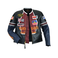 Vanson Star Jacket Leather Jacket Black + Red Competition Lea.