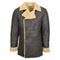 Mens Double Breasted Sheepskin Leather Jacket Theo Brown