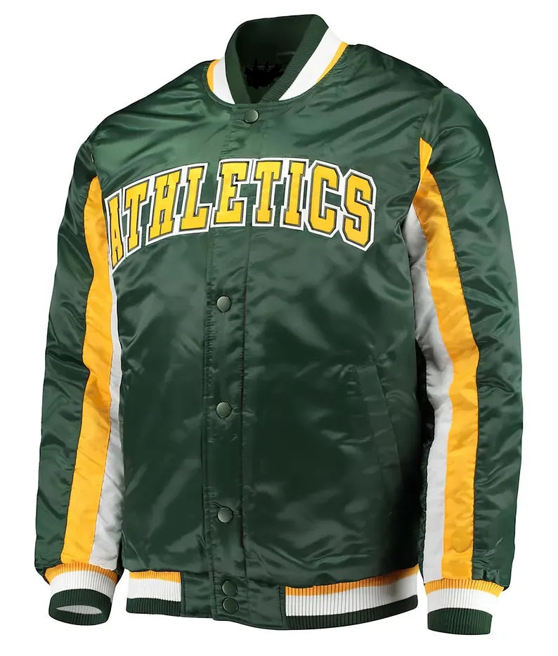 MLB Oakland Athletics Varsity baseball Satin Jacket-Green