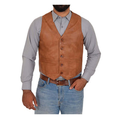 Mens Button Fastening Sheepskin Leather Waistcoat Nick Tan