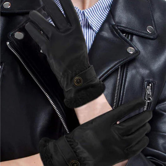 Womens Black Fur Leather Gloves