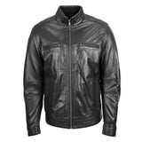 Men’s Standing Collar Leather Jacket Tony Black