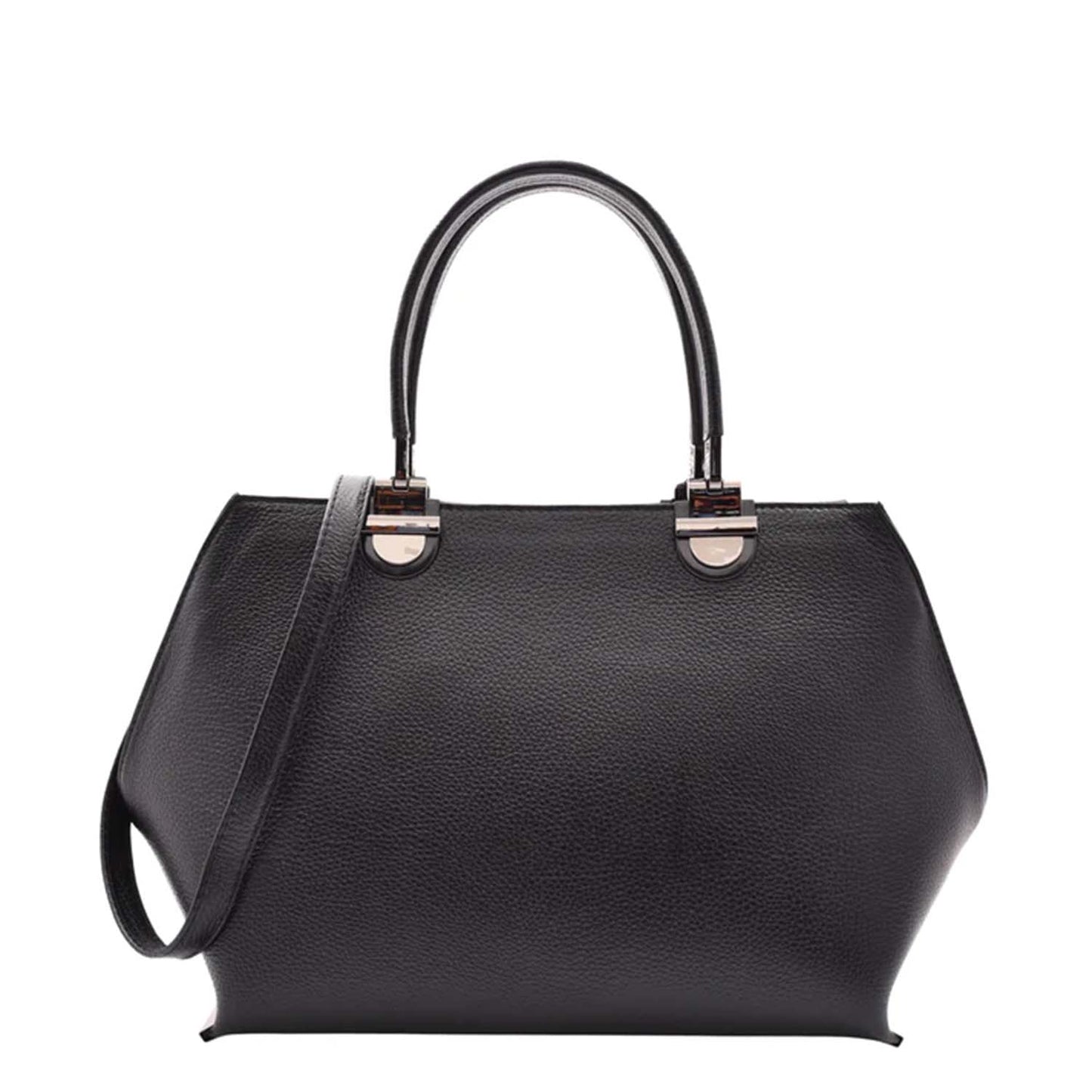 Womens Leather Classic Zip Opening Large Shoulder Bag MARY Black