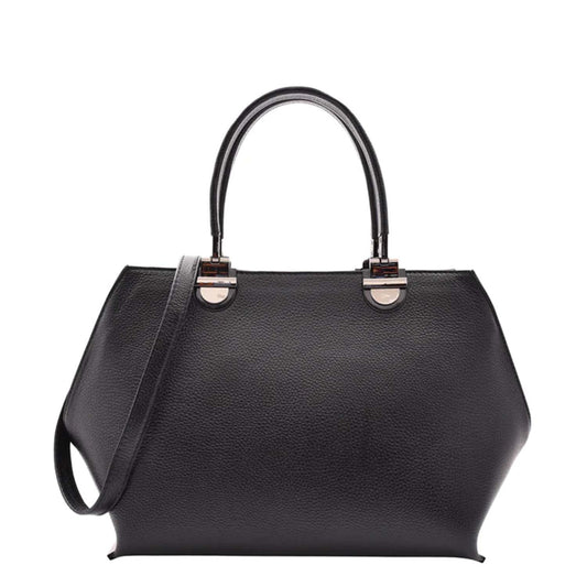 Womens Leather Classic Zip Opening Large Shoulder Bag MARY Black