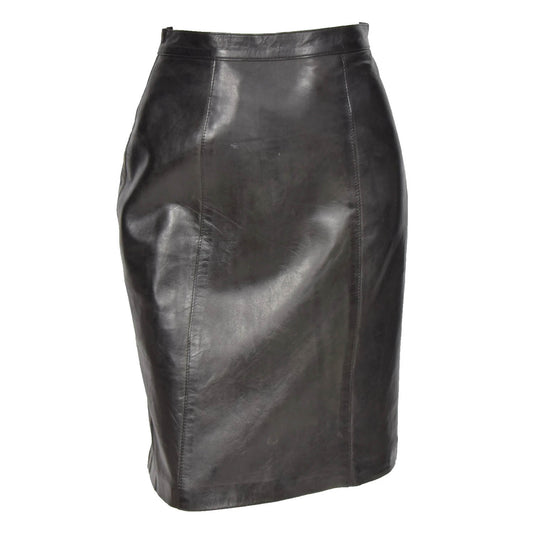 Ladies Leather 22inch Long Knee Length Pencil Skirt SKT1 Black
