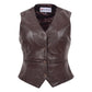 Womens Leather Classic Buttoned Waistcoat Rita Brown