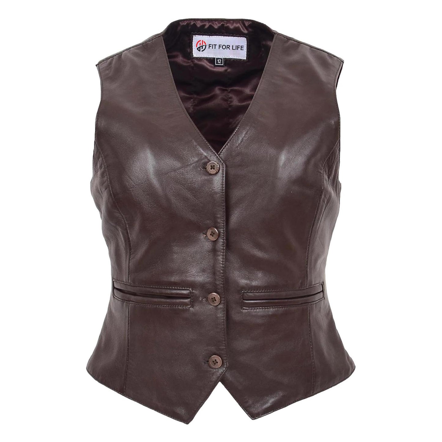 Womens Leather Classic Buttoned Waistcoat Rita Brown