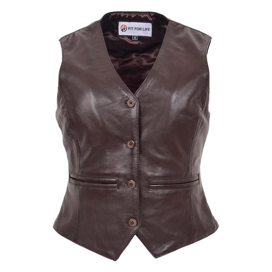 Womens Leather Classic Buttoned Waistcoat Rita Brown