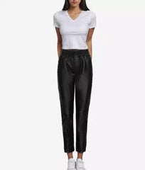 Womens Black High Waist Leather Pants - Superior Quality Design