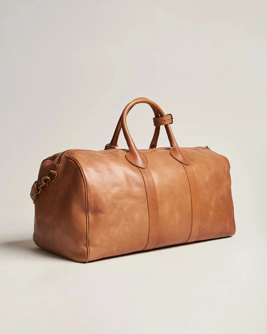 VTG Polo Ralph Lauren Light Brown Genuine Leather Duffel Heritage Travel Bags