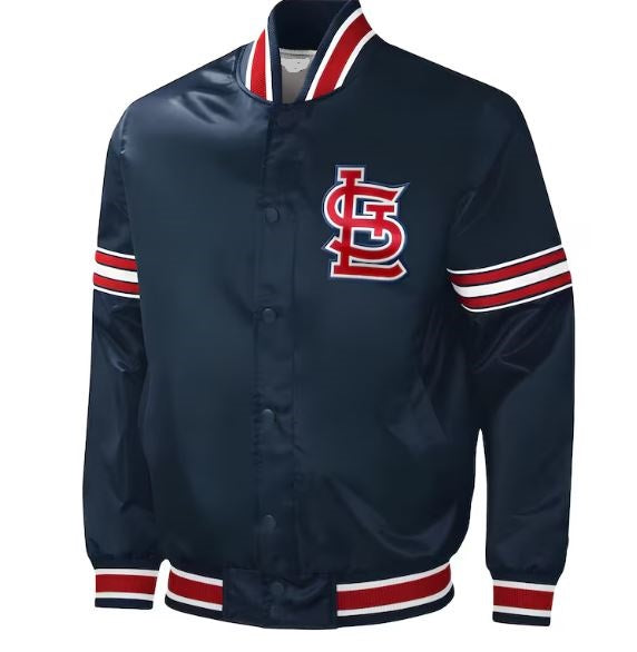 MLB St. Louis Cardinals Varsity Jacket Navy Blue Satin Letterman Jacket Baseball Jacket Custom Varsity Jackets Jackets