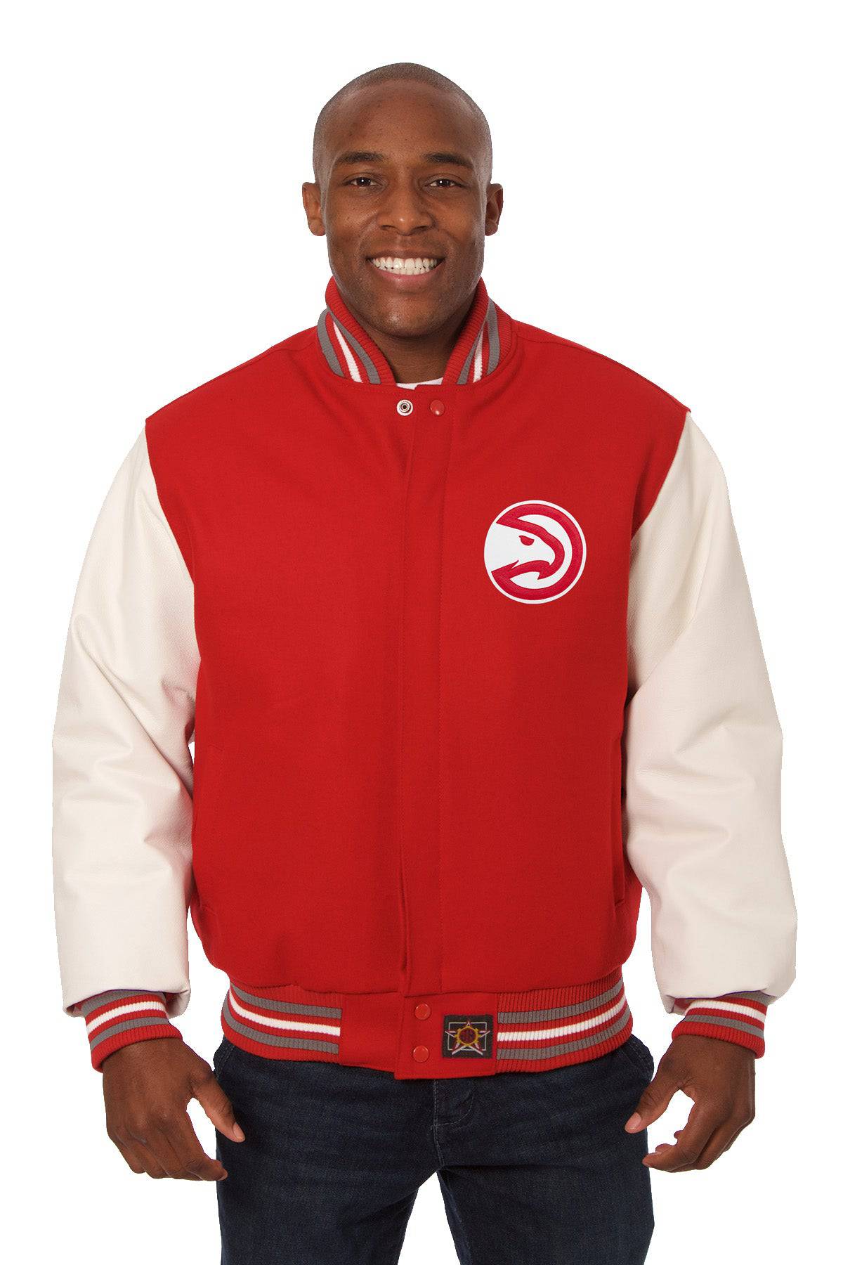 Atlanta Hawks Domestic Two-Tone Wool and Leather Jacket-Red/White