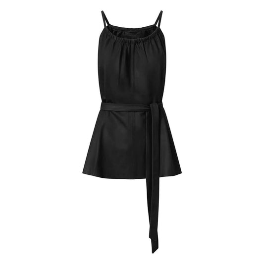 Premium Quality Women’s Leather top with Waistband Nero Black