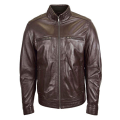 Men’s Standing Collar Leather Jacket Tony Brown