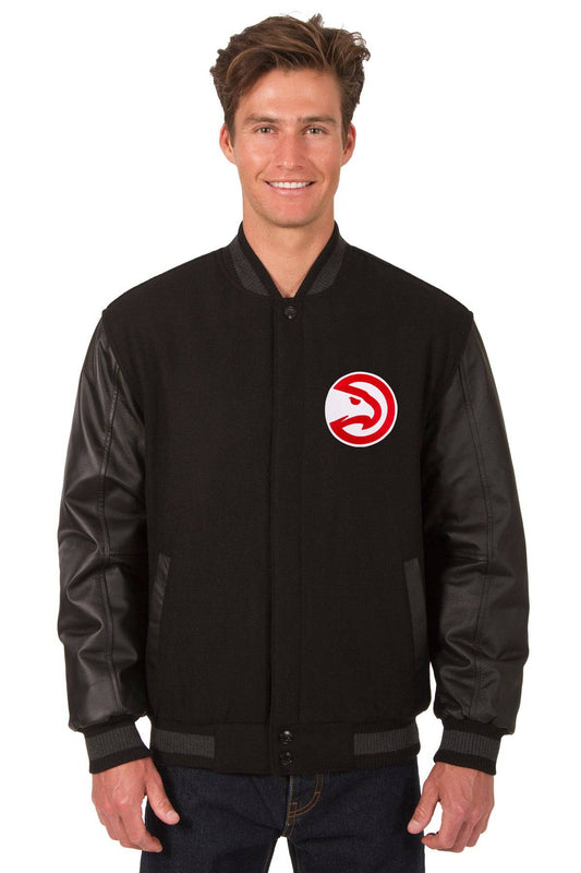 Atlanta Hawks  Leather & Wool  Reversible Jacket w/ Embroidered Logos - Black