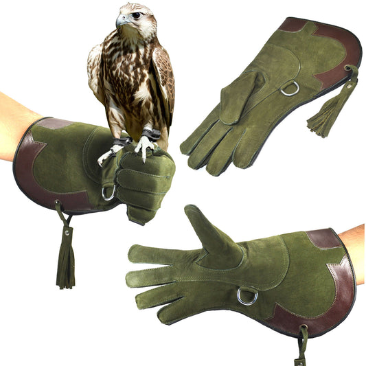 Bulk Pack of 10 Custom Left-Hand Falconry Gloves | Nubuck Leather Eagle, Hawk & Bird Handling Gloves for Cold Weather Training