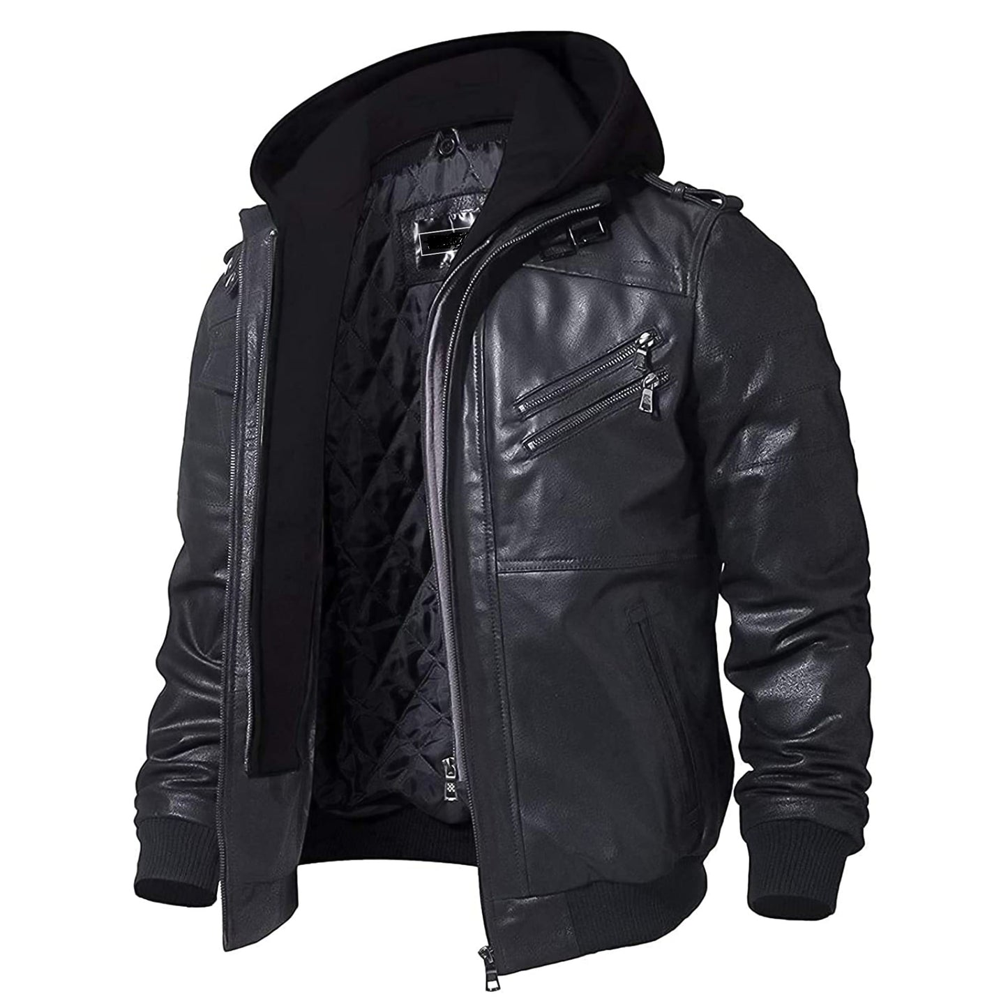 Premium Quality Men’s Real Leather Jacket with Removable Hood