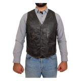 Men's Button Fastening Leather Waistcoat Nick Black