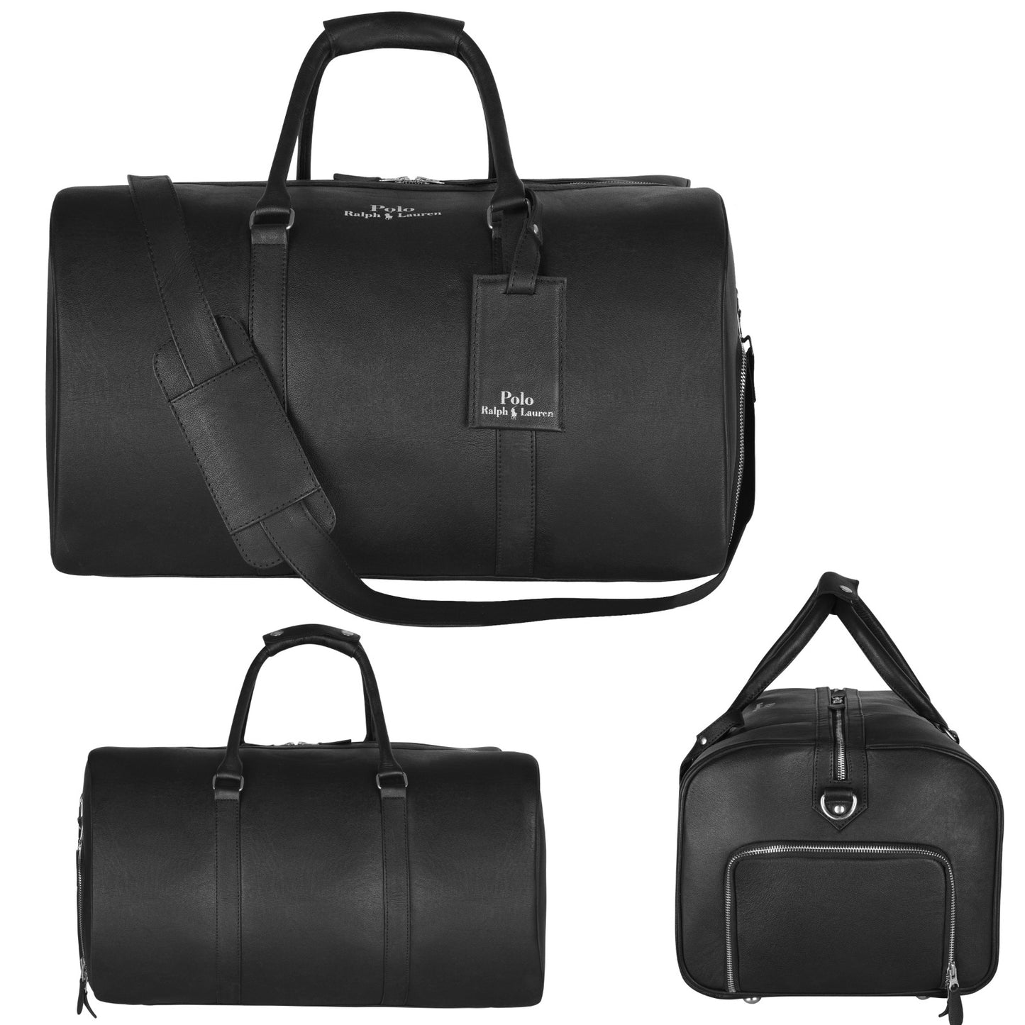 Polo Ralph Lauren Leather Duffle Bag Black Leather with dust Cover