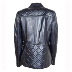 Womens Real Leather Modern Jacket Zip Pockets Quilted ZINA Black