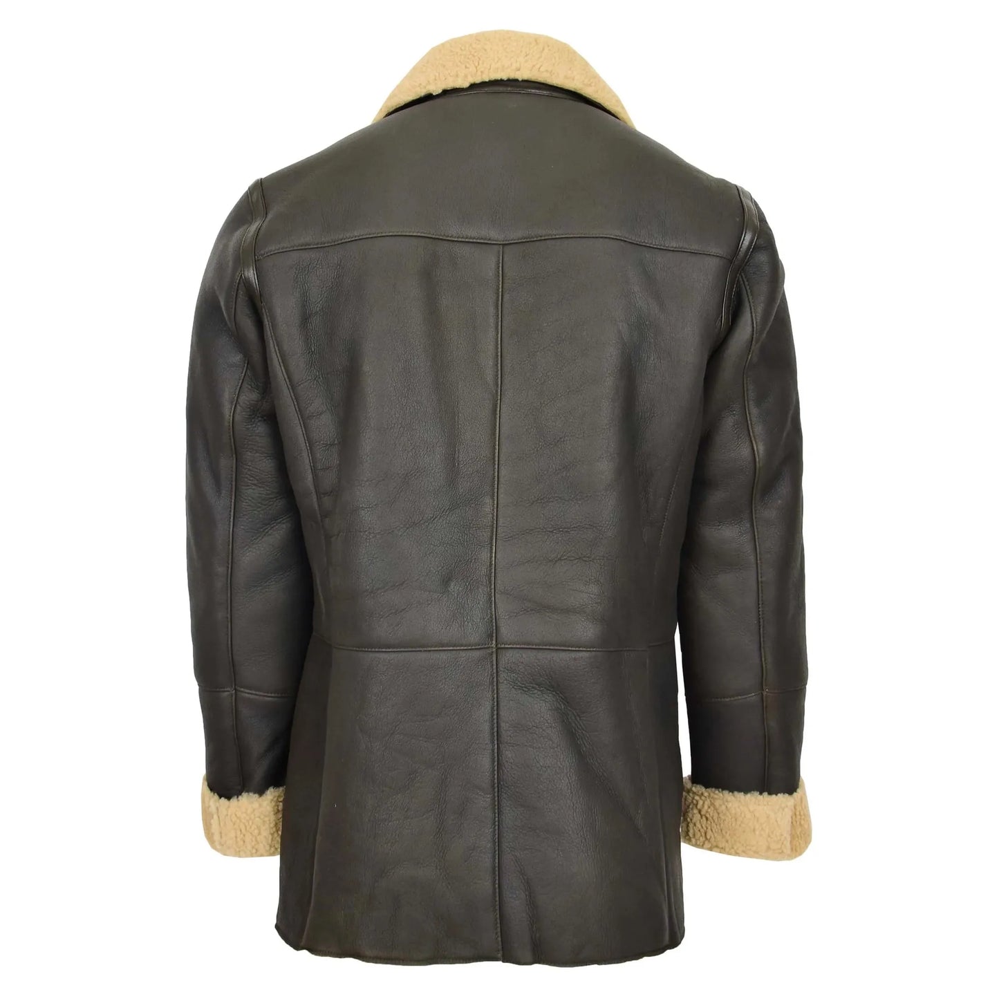 Mens Double Breasted Sheepskin Leather Jacket Theo Brown