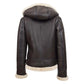 Women's Sheepskin B3 Detachable Hoodie Leather  Jacket Naomi Brown White