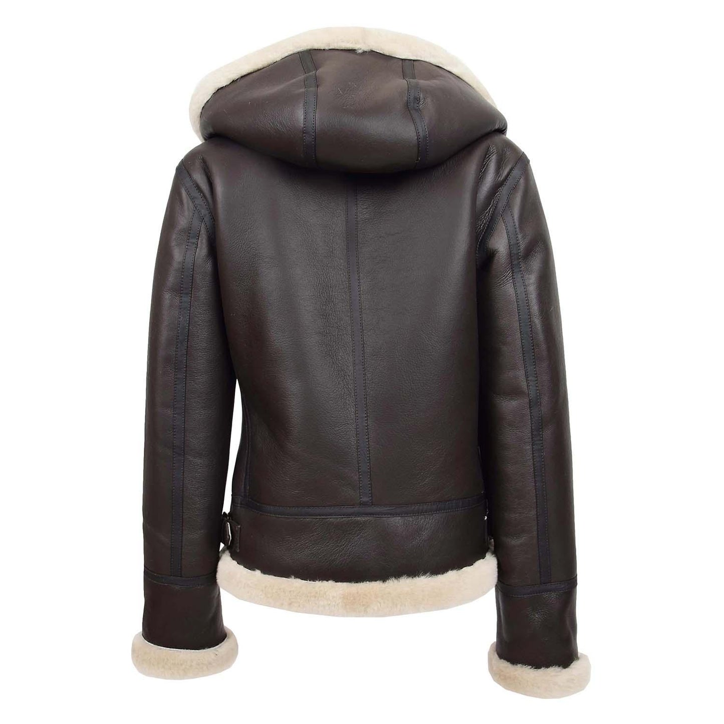 Women's Sheepskin B3 Detachable Hoodie Leather  Jacket Naomi Brown White
