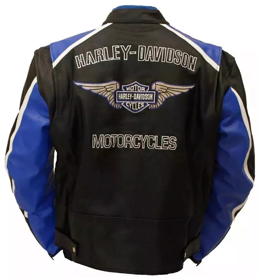 Harley Davidson Mens CLASSIC BLUE CRUISER Jacket Motorcycle Original Leather Jacket