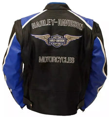 Harley Davidson Mens CLASSIC BLUE CRUISER Jacket Motorcycle Original Leather Jacket