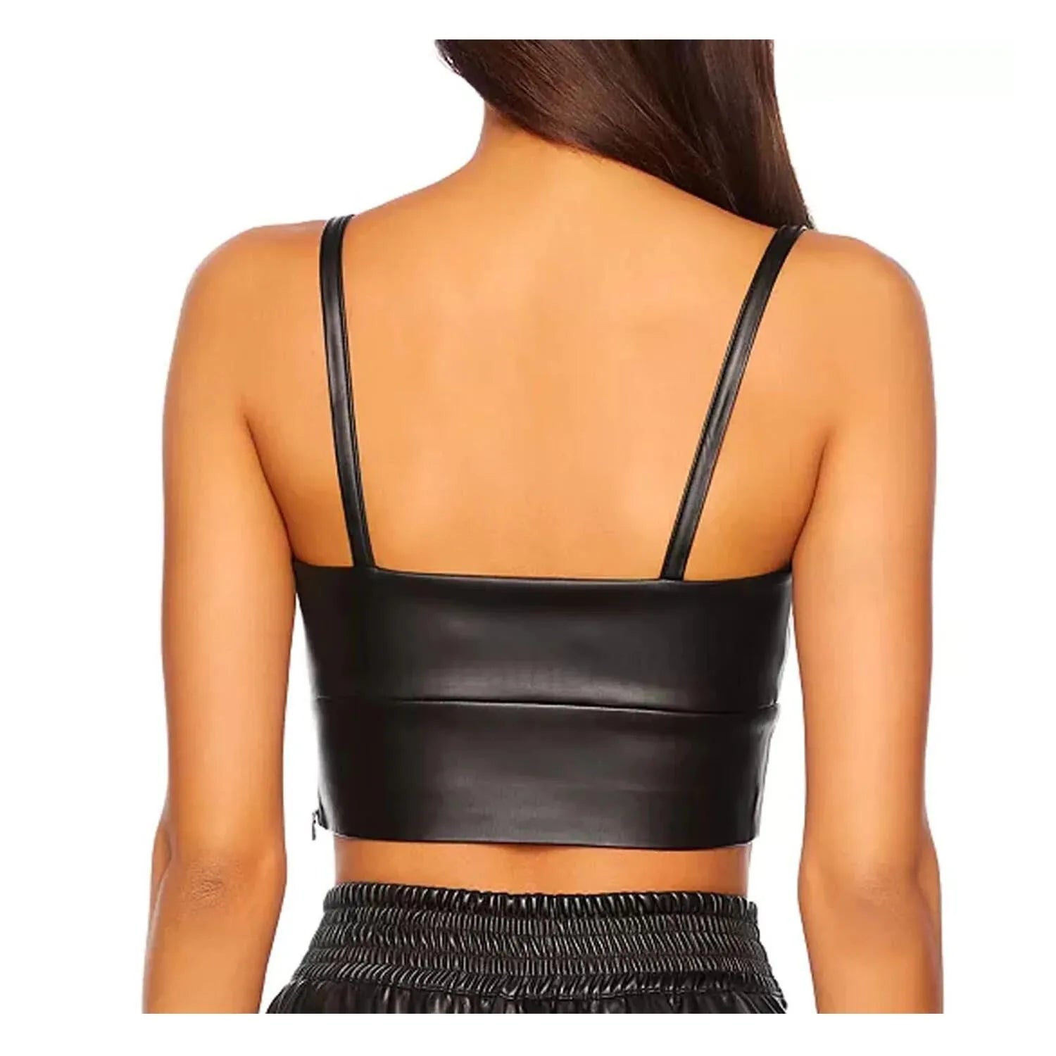 Black Corseted Cisscross Back Women Original Leather Top